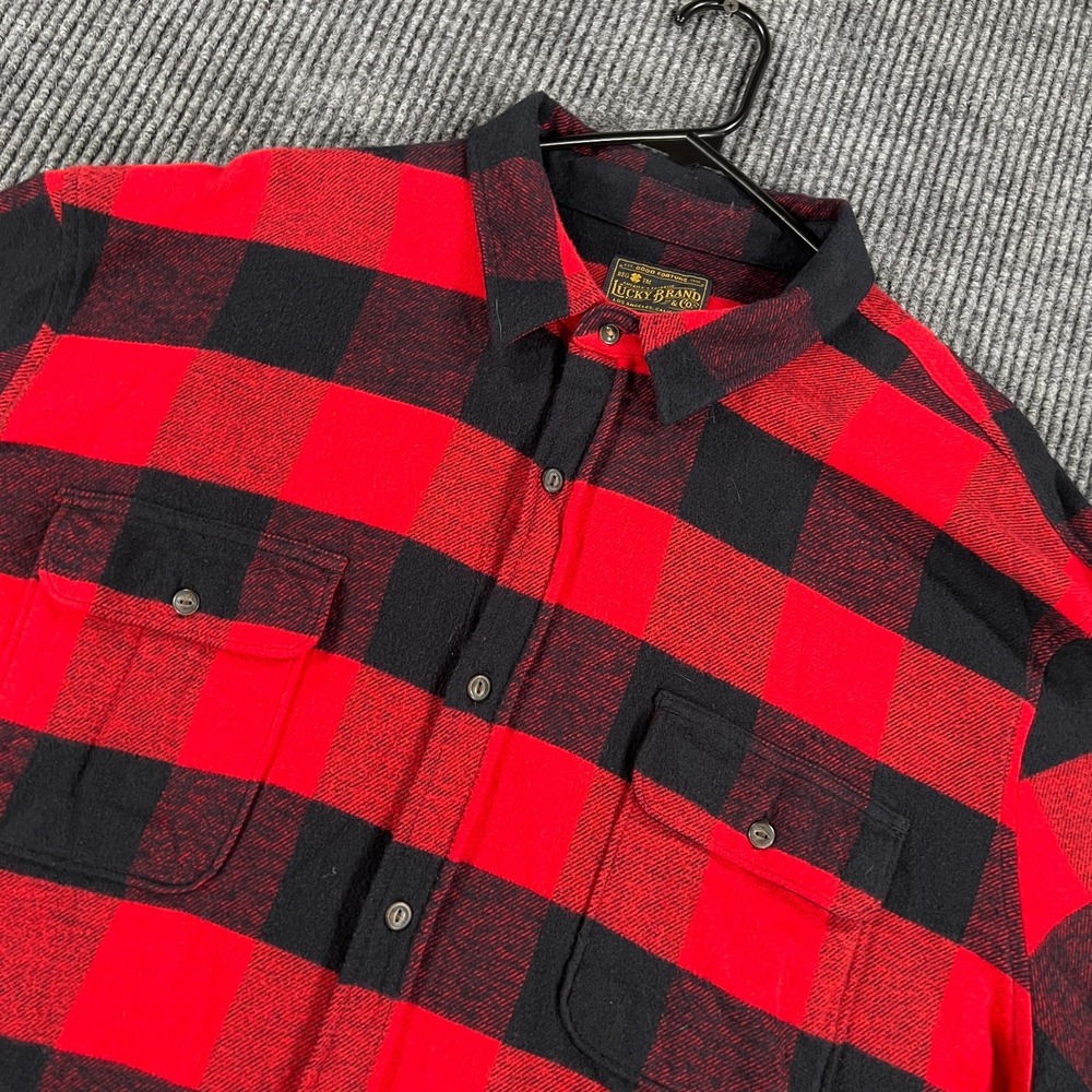 Lucky Brand Saturday Stretch Shirt Mens 2XL XXL Buffalo Plaid Red Button Up